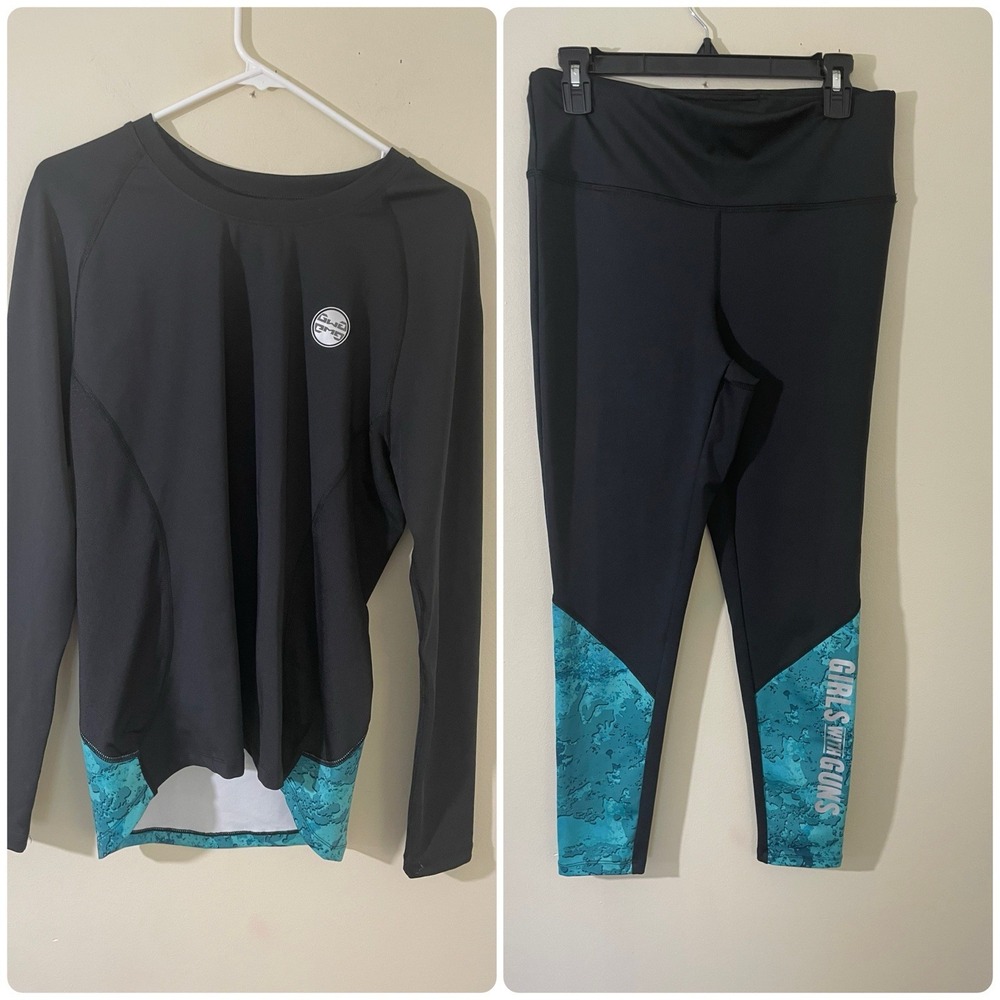 Girls With Guns GWG Blue Camo Activewear Set Leggings & Top Baselayer Hunting‎ L